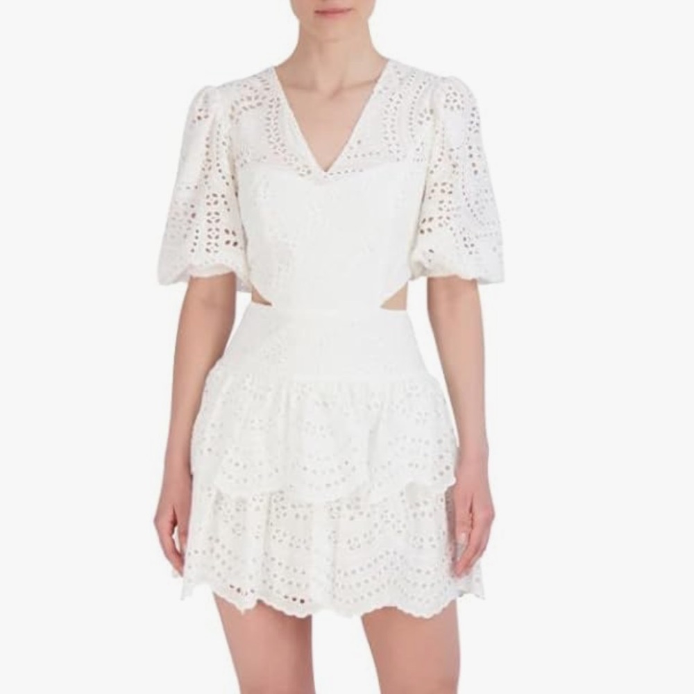 BCBG WHITE EYELET CUTOUT DRESS